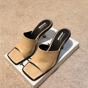 Topshop Beige Leather Mules